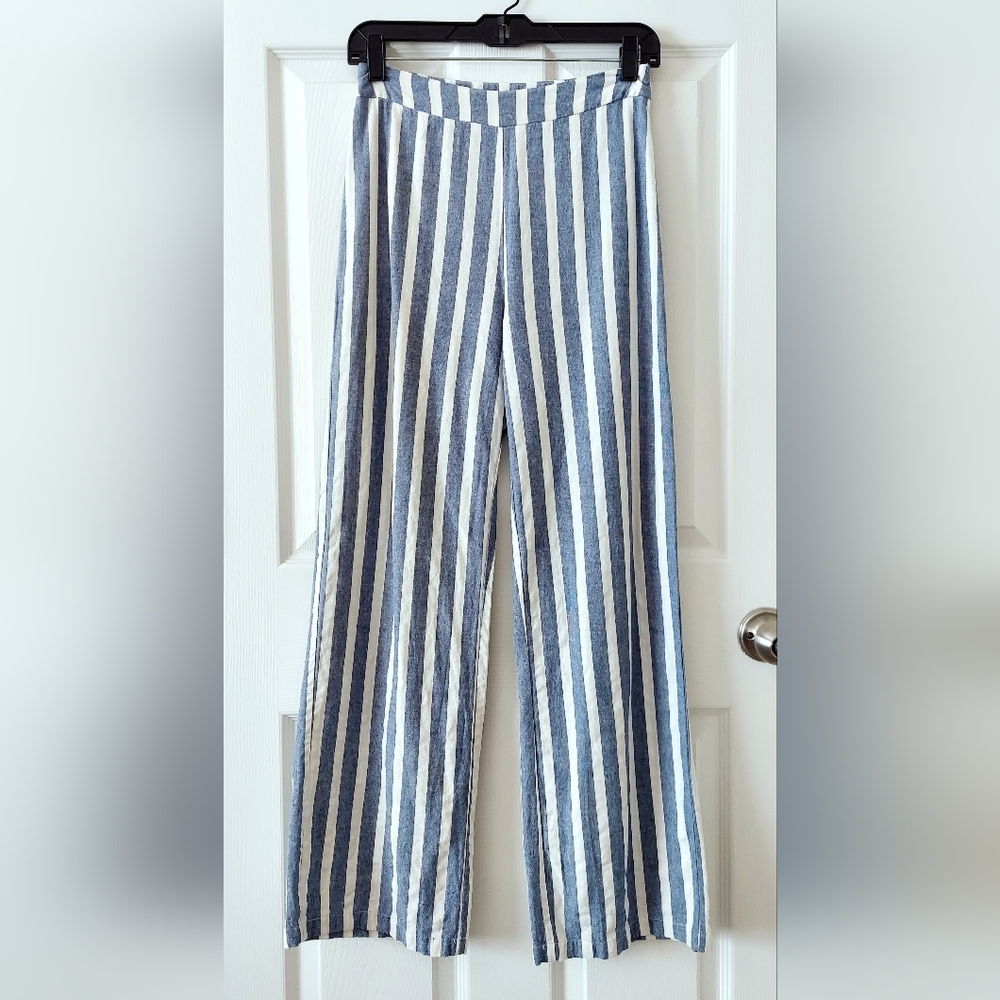 Pink Lily Linen Blend Striped Trousers